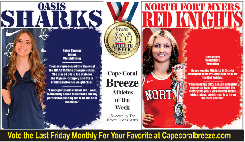 Athletes of the Week | Feb. 20 | Oasis Shark PAIGE THOMAS & North Fort Myers Red Knight CORA HAYES
